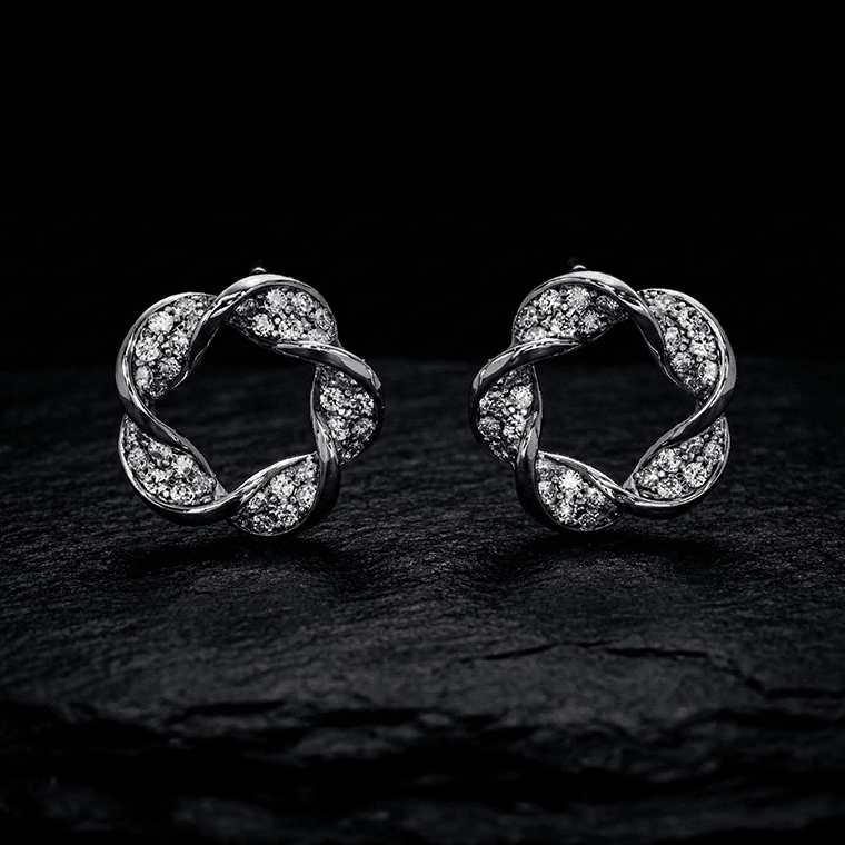 Twisted Floral Diamond Stud Earrings - Image 1