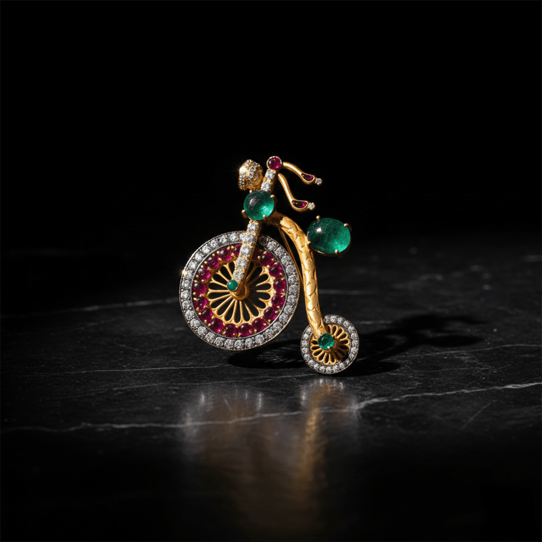 Emerald & Ruby Bicycle Diamond Brooch - Image 1