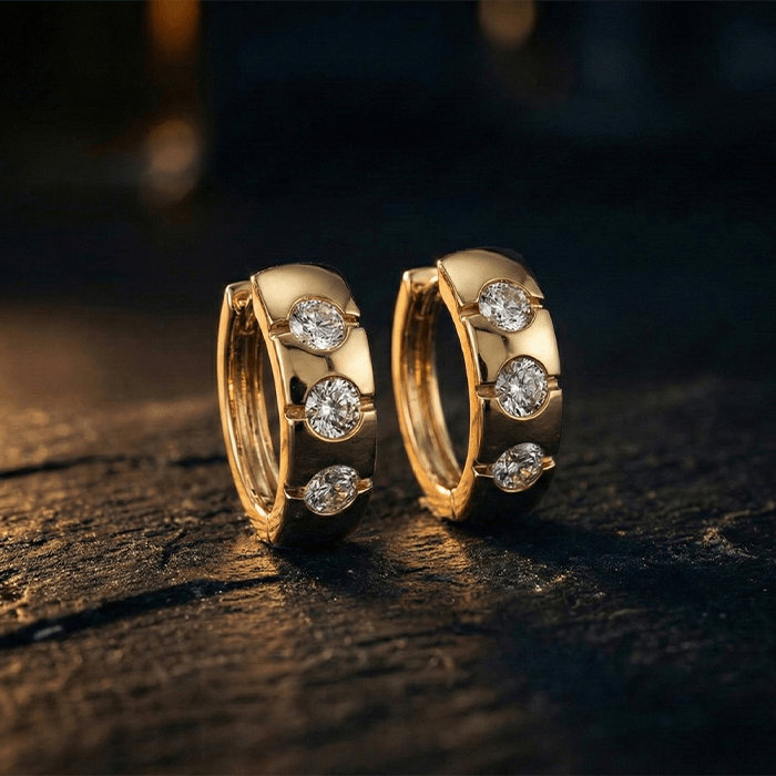 Bezel Set Round Diamond Hoop Earrings - Image 1