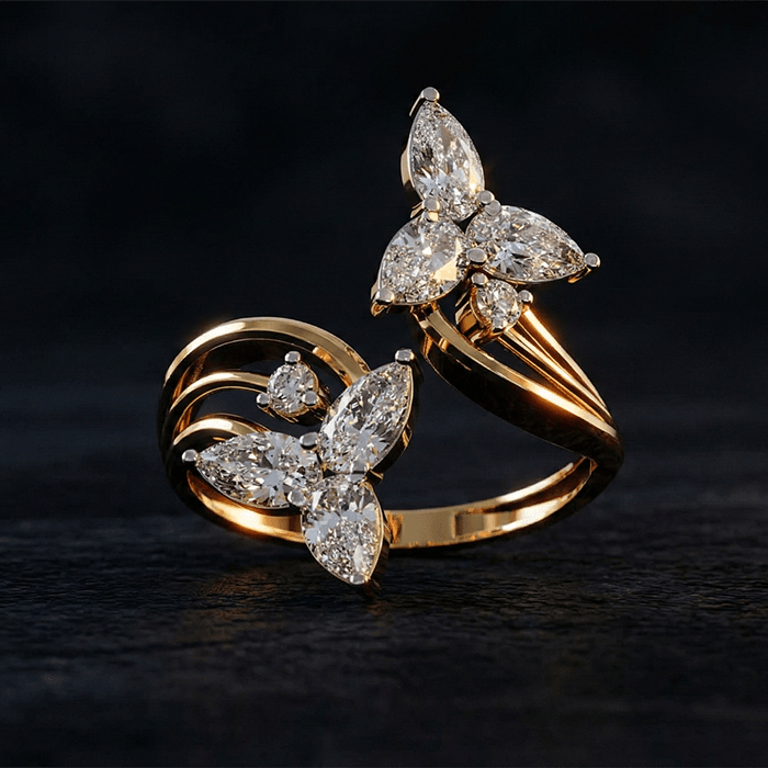 Floral Marquise Diamond Open Ring - Image 1
