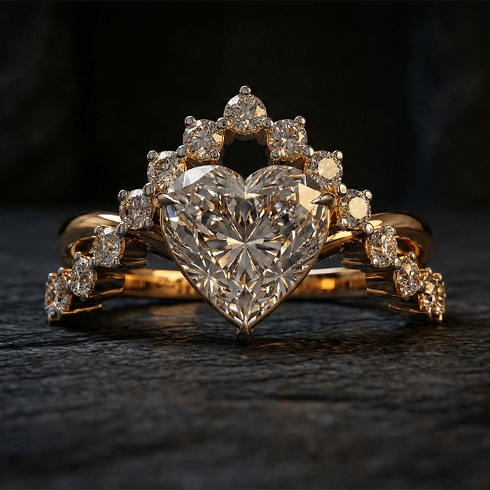 Heart Shape Diamond Halo Designer Ring - Image 1